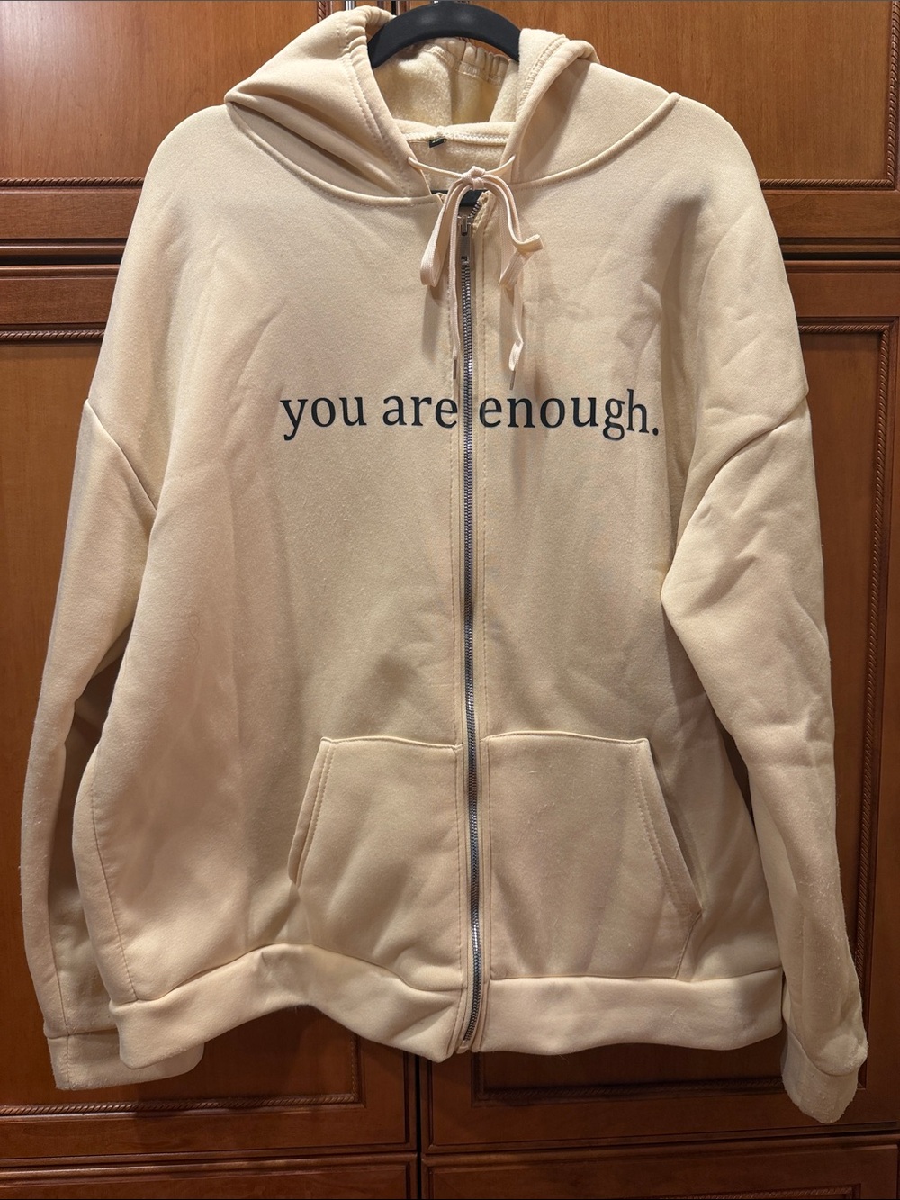You Are Enough Cream Zip Hoodie - Motivational Zip-Up